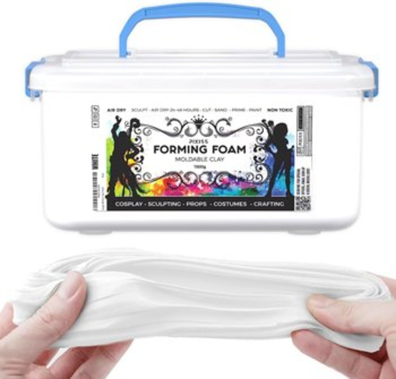 Pixiss White Modeling Foam Clay - Premium White Foam Air Dry Clay Cosplay Foam for Costumes, 1500 Gram Sculpting Clay for Crafts - Flexible Air Drying Clay Foam (White)